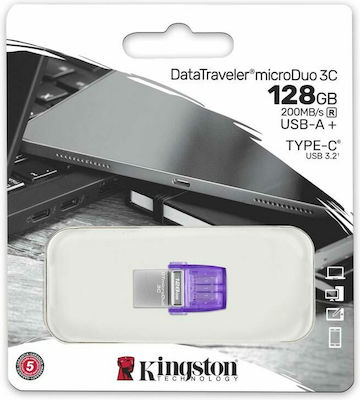 Kingston DataTraveler MicroDuo 3C 128GB USB 3.1 Stick with connection USB-A & USB-C Purple