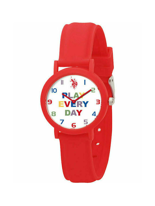 U.S. Polo Assn. Kids Analog Watch with Rubber/Plastic Strap Red