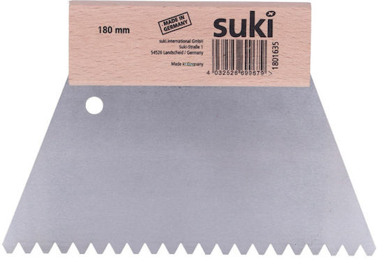 Suki Thick Notched Adhesive Spatula 180mm Spatula Metallic Serrated 180mm with Wooden Handle 1801635