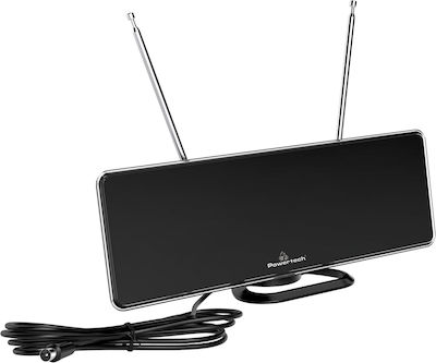 Powertech PT-1006 Εσωτερική Κεραία Τηλεόρασης (απαιτεί τροφοδοσία) σε Μαύρο Χρώμα Σύνδεση με Ομοαξονικό (Coaxial) Καλώδιο
