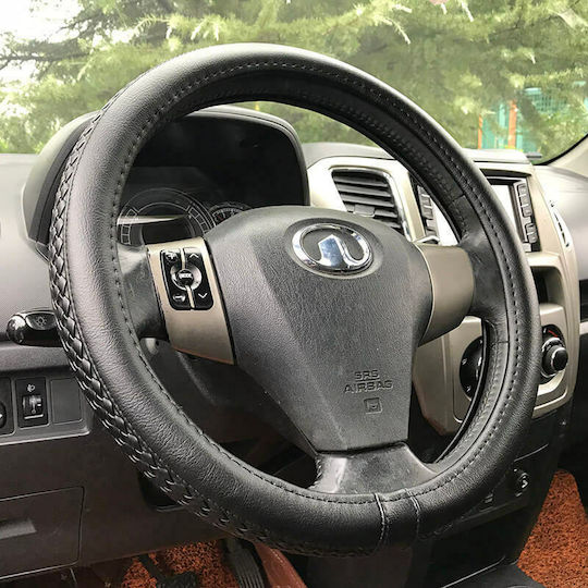Feral Car Steering Wheel Cover with Diameter 38cm made of Leatherette Black with Black Stitching