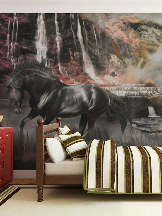 Fototapet de Perete 200x154cm Black Horse By A Waterfall Tesatura