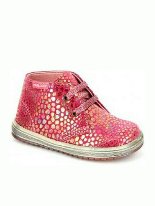 Pablosky Kids Leather Anatomic Boots with Lace Pink