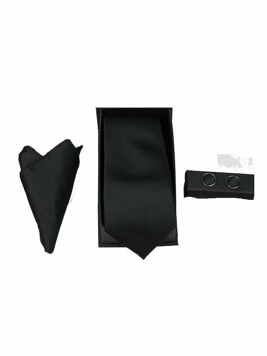 Privato 88 Men's Tie-Handkerchief-Cufflinks Set Black