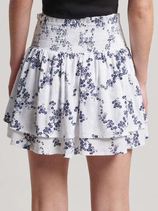 Superdry Ψηλόμεση Mini Φούστα Floral σε Λευκό χρώμα