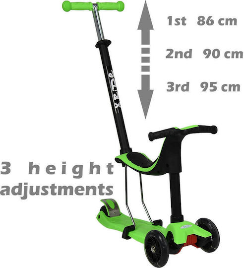 Bebe Stars Scuter Copii Pliabil X-Ride 3 în 1 3 Roți cu Scaun pentru Vârsta 3+ Ani Verde
