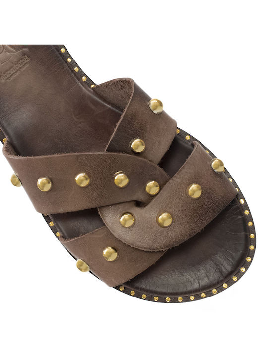 Women's sandals Kouros brown with gold studs 10/21