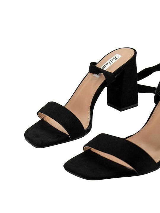 Luigi Suede Women's Sandals with Chunky High Heel In Black Colour