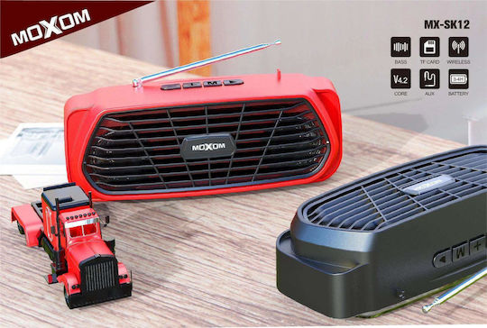 Moxom Ηχείο Bluetooth 10W με Ραδιόφωνο και Διάρκεια Μπαταρίας έως 4 ώρες Κόκκινο MX-SK12