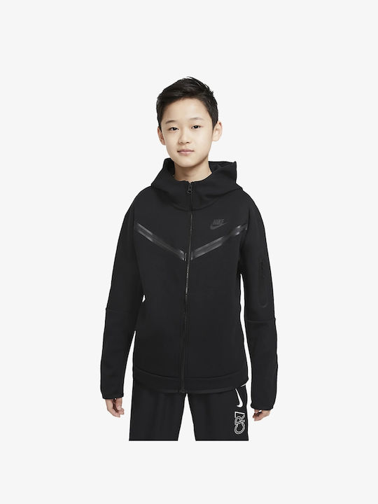Nike Fleece Παιδικό Φούτερ με Κουκούλα και Τσέπες Μαύρο Sportswear Tech