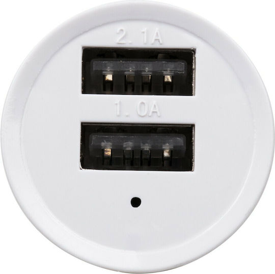 GloboStar Auto-Ladegerät 2.1A mit Anschlüssen: 2xUSB Weiß Farbe