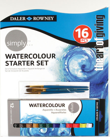 Daler Rowney Simply Watercolour Starter Set Set of Watercolours Multicolored with Brush 16pcs