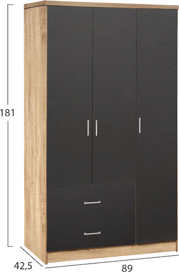 Dreifachtür Kleiderschrank Grau / Sonoma 89x42.5x181cm