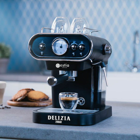 Estia Delizia Μηχανή Espresso 1050W Πίεσης 20bar Μαύρη