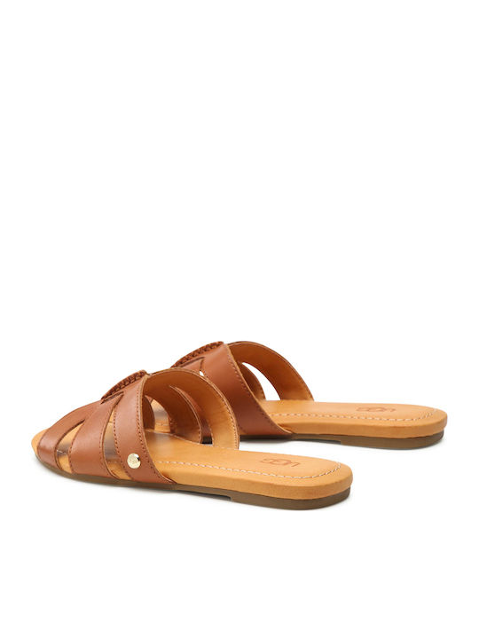 1119750 Leather Women's Flat Sandals in Tabac Brown Color