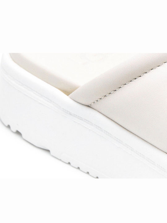 Zayne Leather Women's Flat Sandals in White Color