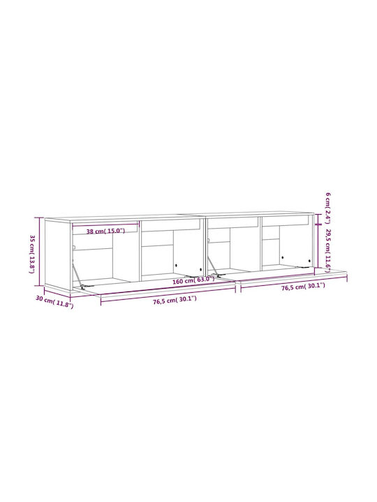 Hanging Living Room Cabinet Made of Solid White Wood 80x30x35cm