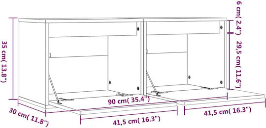 Hängendes Wohnzimmer Nischenschrank aus Massivholz Grau 45x30x35cm