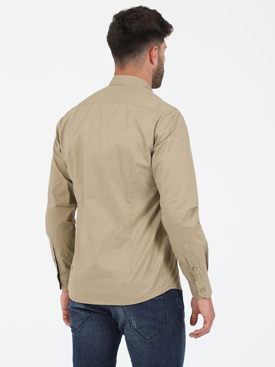 Edward Jeans Men's Shirt Long Sleeve Cotton Beige