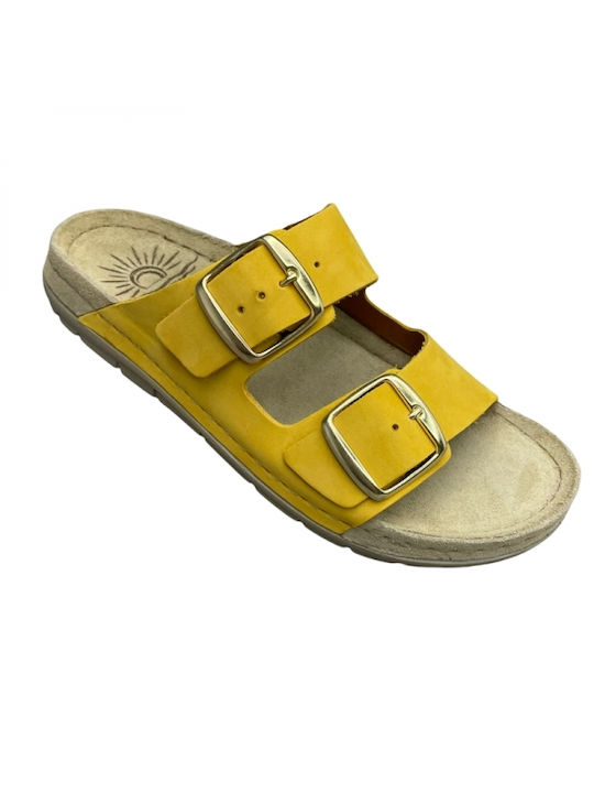 Sunnylife Sienna Leather Women's Flat Sandals Anatomic in Yellow Color