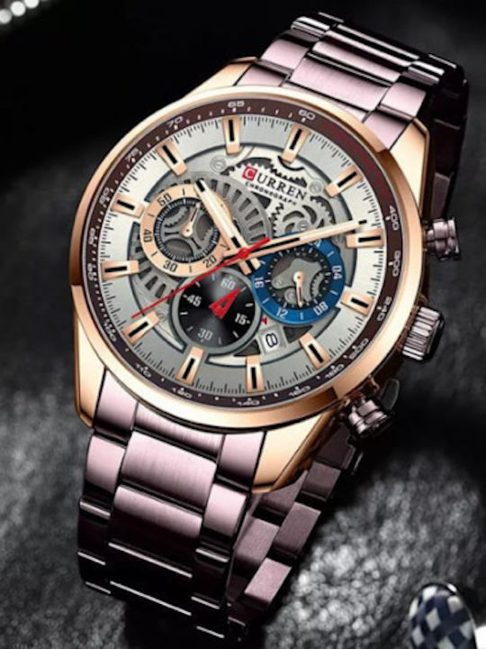 Curren Men's Watch 45mm Chronograph Battery with Metal Bracelet Black / White