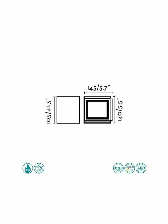 Faro Barcelona Olan Wall-Mounted Outdoor Ceiling Light LED IP65 6W with Warm White Light 10.5x14.5εκ.