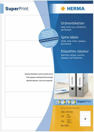 Herma 400 Self-Adhesive Rectangular A4 Labels 192x59mm