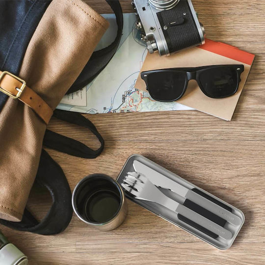 Monbento MB Slim Box Cutlery for Camping Travel Cutlery Black Onyx 3pcs
