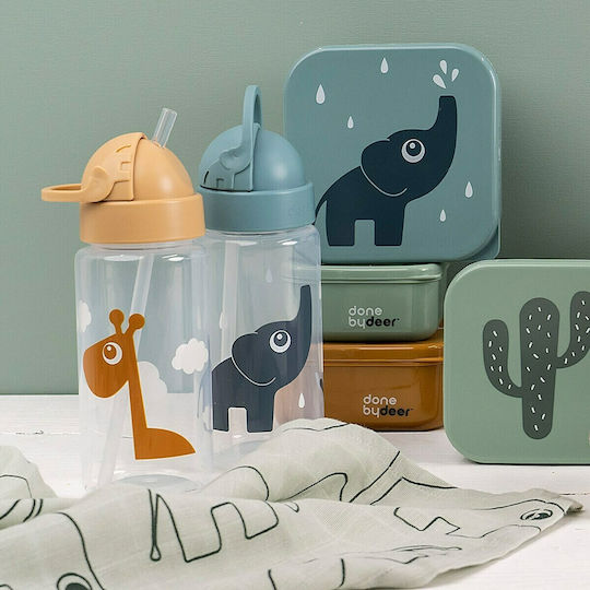 Done by Deer Kids Water Bottle Plastic with Straw Non Spill Elphee Blue 350ml