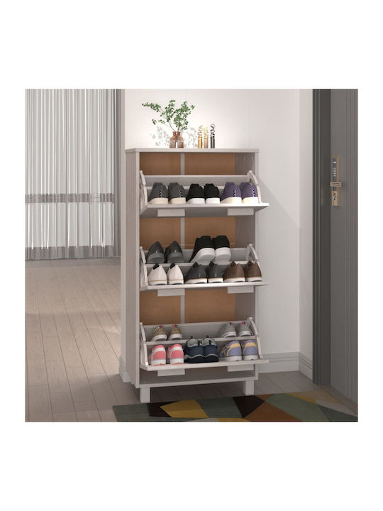Wooden Shoe Organizer with 3 Shelves White 59.5x35x117cm