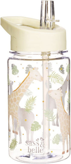 Sass & Belle Gigi Giraffe Kids Water Bottle Plastic with Straw Beige 400ml
