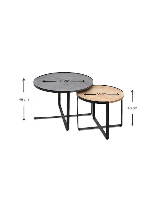 Rundes Zigon-Set Davis Holz Anthrazit / Sonoma 2 Stück M70xB69xH46cm