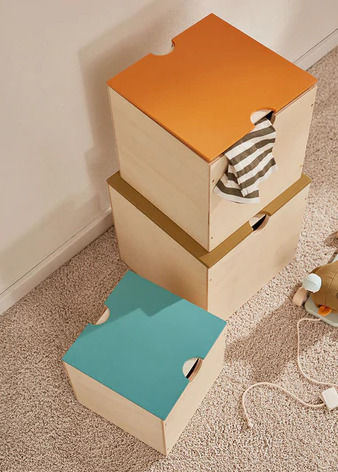 Kids Concept Kinder Aufbewahrungsbox aus Holz mit Brettspiele Beige 3Stück