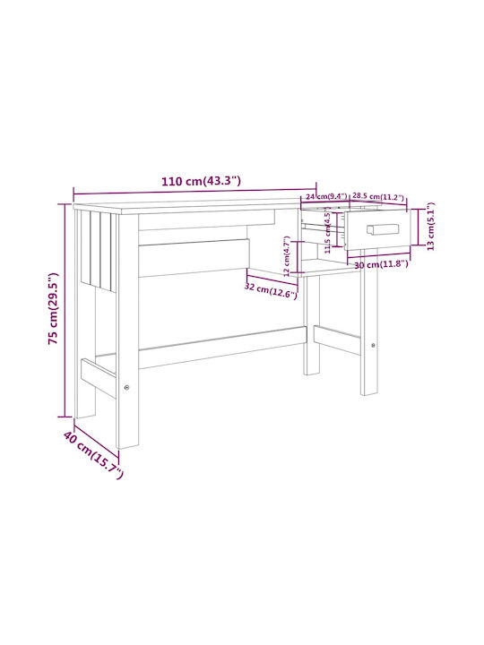 vidaXL Schreibtisch Hamar aus Massivholz Hellgrau 110x40x75cm