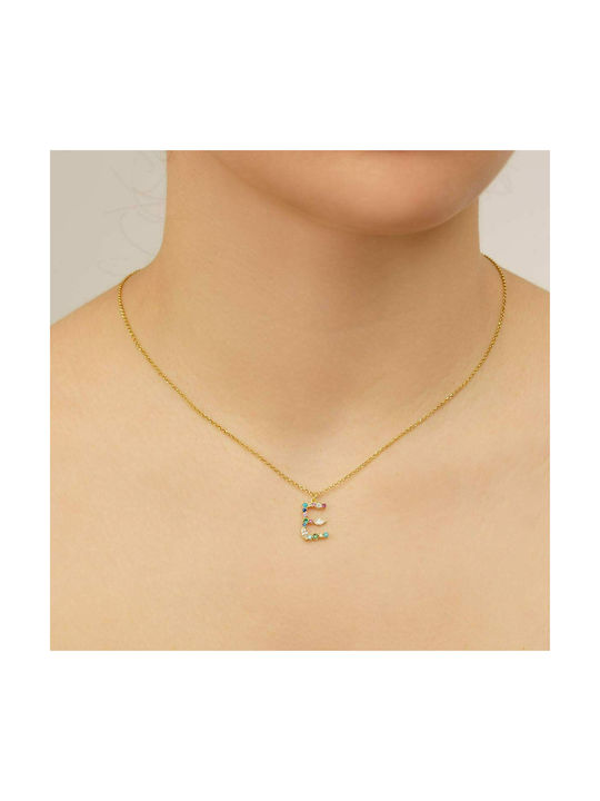 Excite-Fashion Necklace Monogram from Gold Plated Silver with Zircon Ε