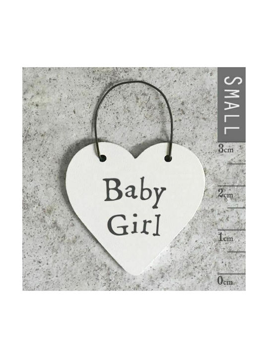 Baby Girl Ornament Heart Wooden White 3x6cm