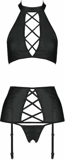 Passion Nancy Sexy Σετ Εσωρούχων με Ζαρτιέρες Black 3τμχ