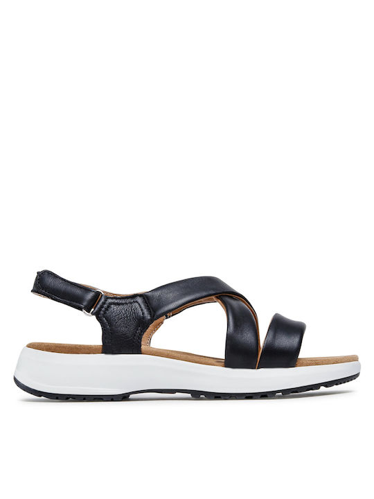 Caprice Leather Women's Flat Sandals in Black Color