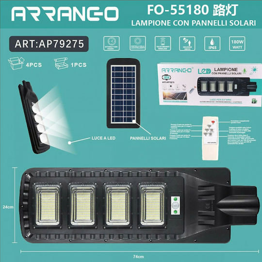 Arrango Ηλιακό Φωτιστικό Δρόμου 180W Ψυχρό Λευκό 6500K με Αισθητήρα Κίνησης IP65 74x24εκ.
