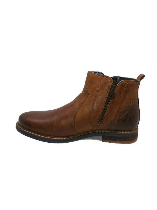 Output Men's Leather Boots with Zipper Cognac