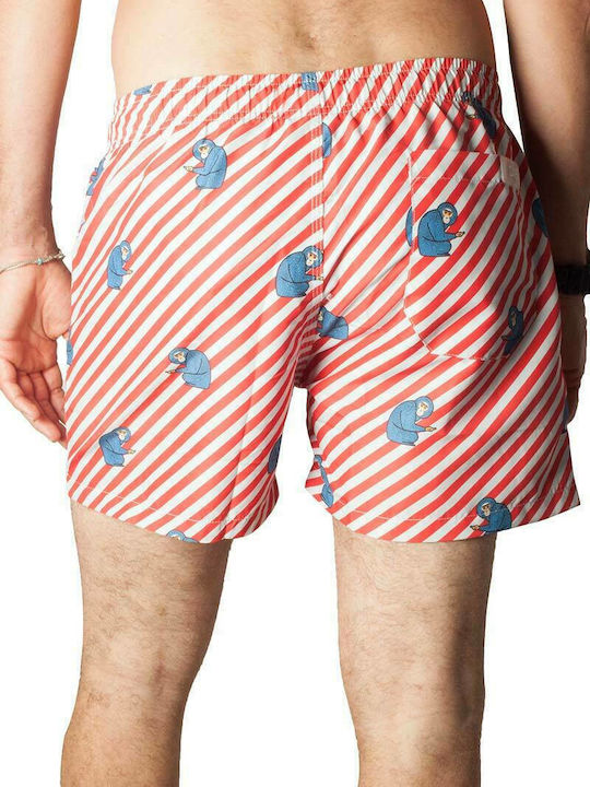 Oas Polka Monkey Herren Badebekleidung Shorts Rot Gestreift