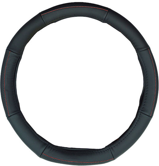Feral Car Steering Wheel Cover Serius D with Diameter 38cm made of Leatherette Black with Black Stitching