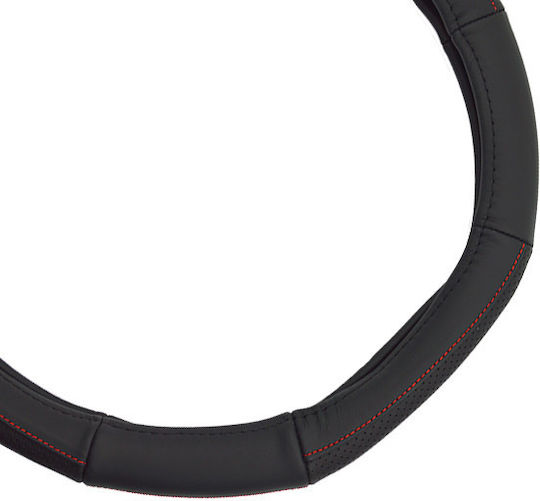 Feral Car Steering Wheel Cover Serius D with Diameter 38cm made of Leatherette Black with Black Stitching
