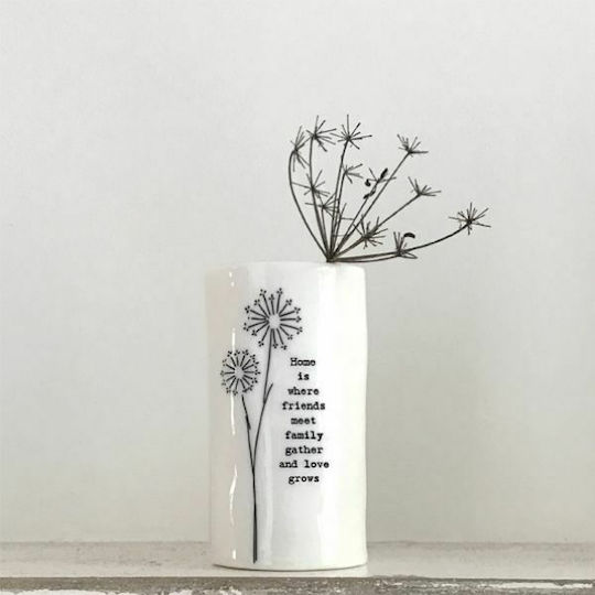 Synchronia Porcelain Vase Home Is Where Friends Meet White 5x5xH9cm