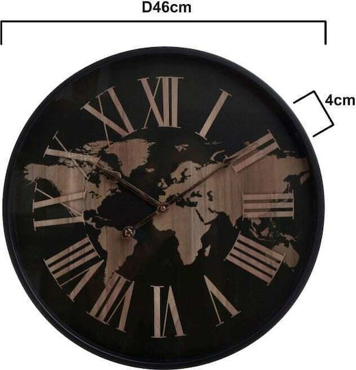 Inart Ρολόι Τοίχου Πλαστικό Μαύρο Ø45cm