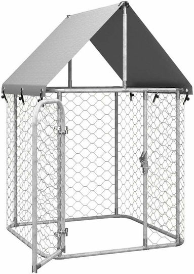 vidaXL Park Dog with Shelter made of Metal in Silver Color 100 x 100 x 150cm