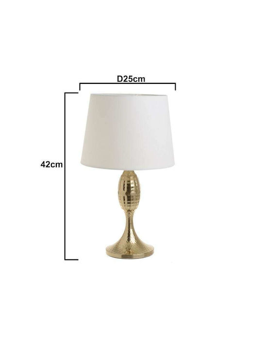 Inart Metal Table Lamp for Socket E27 with White Shade and Gold Base
