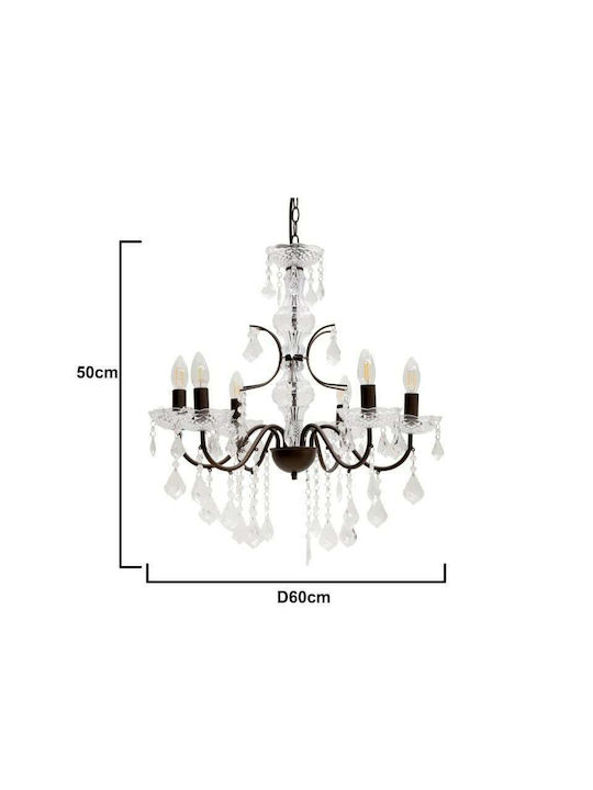 Inart Πολυέλαιος 6xE14 Ø60cm με Κεράκια Μαύρος 3-10-872-0071