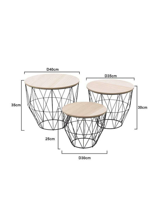 Rund aus Massivholz Beige 3Stück L40xB40xH35cm