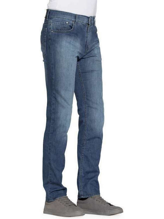 Men's Elastic Jeans Pants with Regular Straight Fit Blue